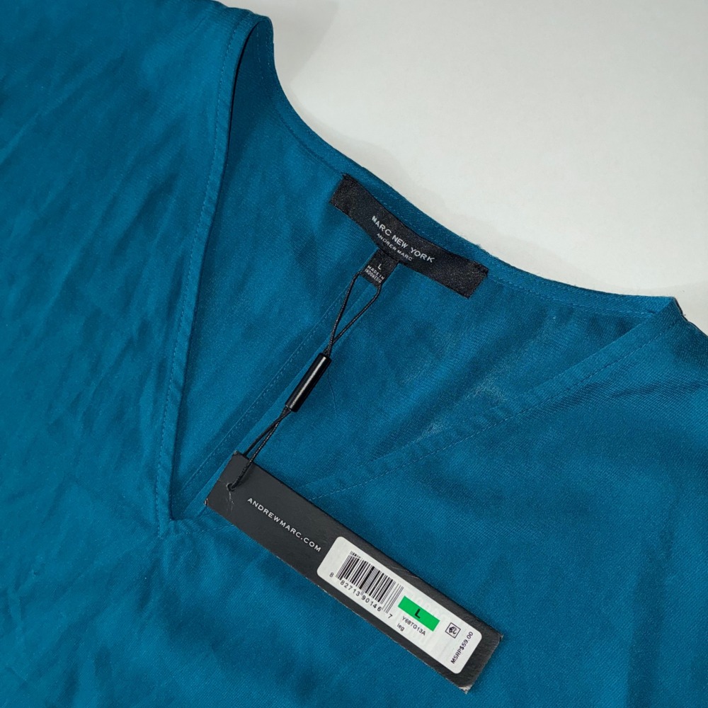 Marc New York Andrew Marc Womens L Teal V Neck Blouse Top NWT Stretch
